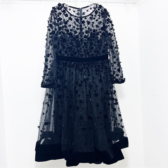 Mac Duggal Floral Embossed Illusion Neck Tea Length Dress 67007 - Picture 5 of 12